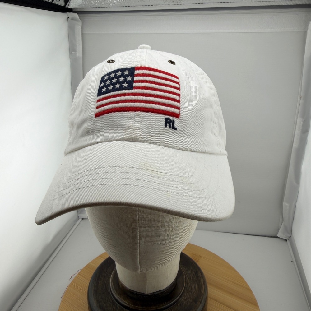 Polo Ralph Lauren American Flag White Cotton Strapback Hat One Size